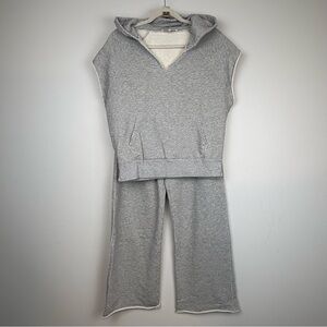 New Frame Denim Short Sleeve Hoodie and Wide Leg Sweatpants Set XS/S Sweatshirt